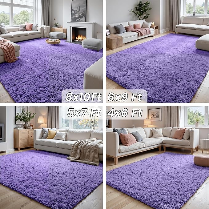 6x9 Area Rugs for Living Room Rug: Soft Fluffy Shag Purple Rugs for Bedroom, Non-Slip Large Fuzzy Plush Rug Indoor Floor Carpet for Nursery Kids Boys Girls Room, Dorms, Playroom, Modern Home Decor