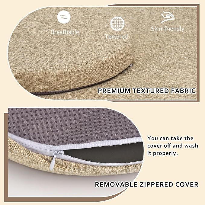 ELFJOY Round Chair Cushions for Dining Chairs Non Slip High-Resilience Foam Chair Pads 2" Thick Seat Cushions for Kitchen Chairs Set of 2 16" Beige