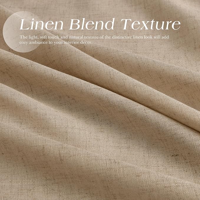 Taupe Burlywood Linen Curtains 84 Inches Long for Living Room Light Filtering Semi Sheer Curtain Grommet Rustic Luxury Neutral Modern Farmhouse Sheer Drapes for Bedroom Dinner Room 52x84, 2 Panels