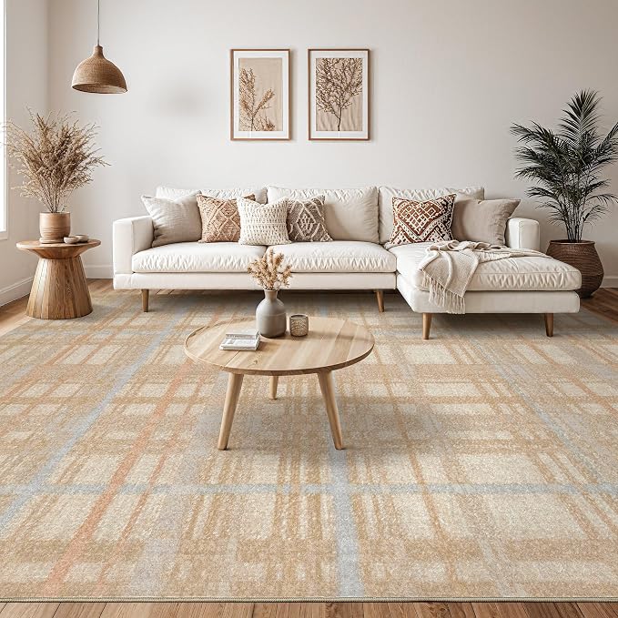 Tortania Area Rug Living Room Rugs - 8x10 Washable Large Soft Neutral Boho Moroccan Bohemian Farmhouse Rug Indoor Floor Carpet for Bedroom Under Dining Table Home Office Decor - NeutralBeige