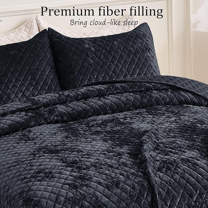 Velvet King Quilt Size Set 98x106 Luxury Ultra Soft Bedspread Coverlet 3-Piece King Comforter Sets with 2 Pillow Shams 20x36 Super Cozy for All Seasons Velvet Bedding Set, Blue Gray