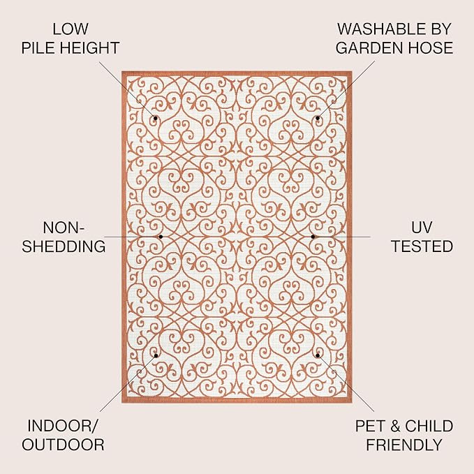 JONATHAN Y Vintage Filigree Indoor Outdoor Area Rug 4X6 Cream/Orange, Madrid Textured Weave for Backyard, Patio, Porch, Easy-Cleaning, High Traffic, Pet-Friendly, Non-Shedding (SMB107L-4)