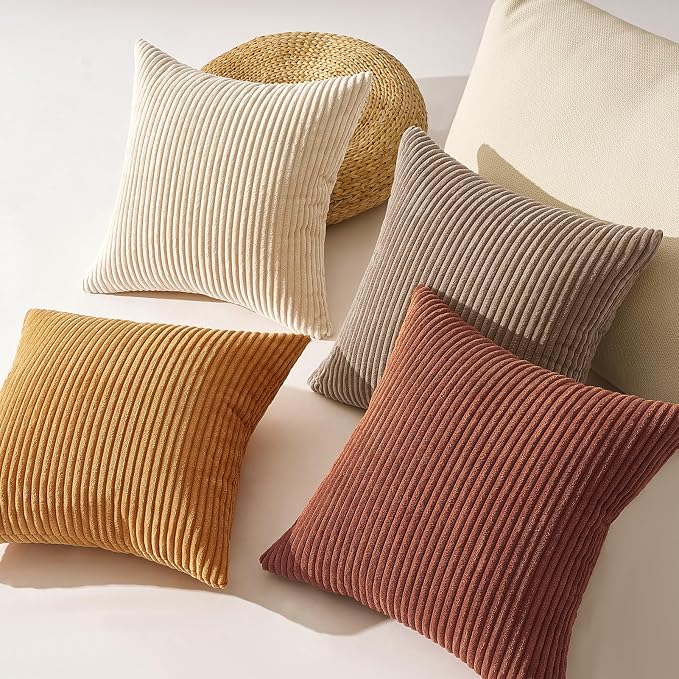 Topfinel 24x24 Inch Pillow Covers Set of 4 Yellow Brown Gradient Farmhouse Pillow Case Rustic Modern Soft Corduroy Striped Decorative Cushion Cover for Sofa Couch Living Room Bedroom