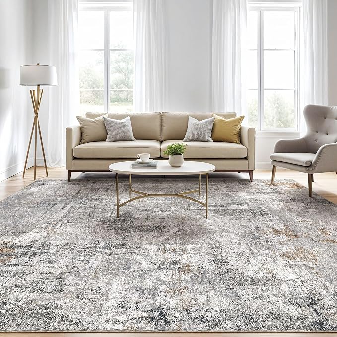 LOONGRUG 8x10 Area Rugs Living Room: Machine Washable Large Abstract Modern Soft Rug Stain Resistant Indoor Floor Non Slip Accent Carpet for Bedroom Nursery Playroom Office Dining Room Dorm- Gray Rust