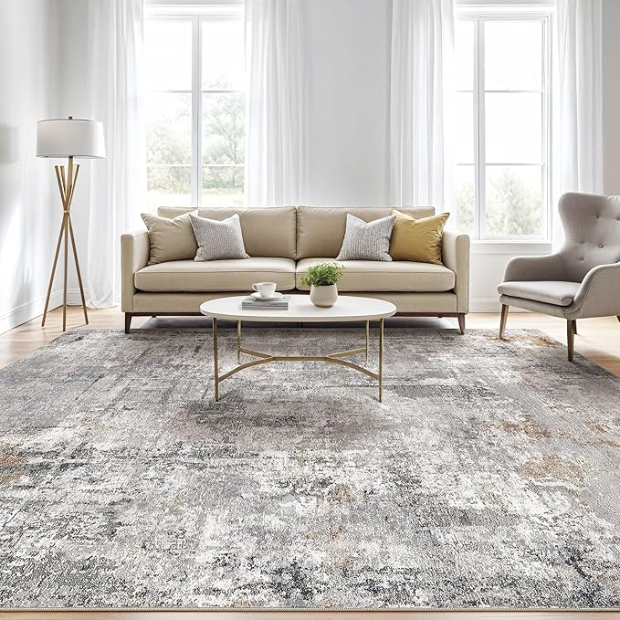 LOONGRUG 6x8 Area Rug Living Room: Washable Large Abstract Soft Stain Resistant Indoor Floor Rugs Non Slip Accent Carpet for Bedroom Nursery Playroom Office Dining Room Dorm Home House- Gray Rust