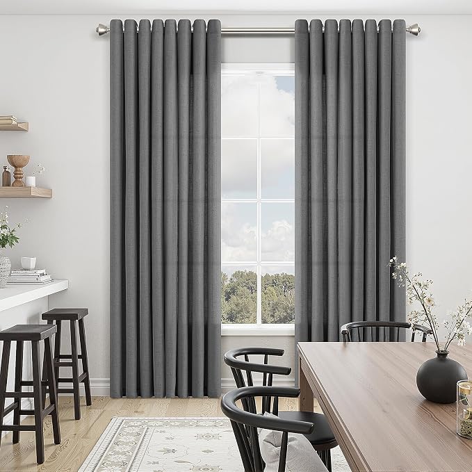 Blazer Grey Linen Curtains 96 Inches Length for Living Room Grommet Top Sunlight Filtering Minimalist Room Sheer Curtain Privacy Aesthetic Modern Elegant Boho 2 Panel Window Drapes for Bedroom 52x96