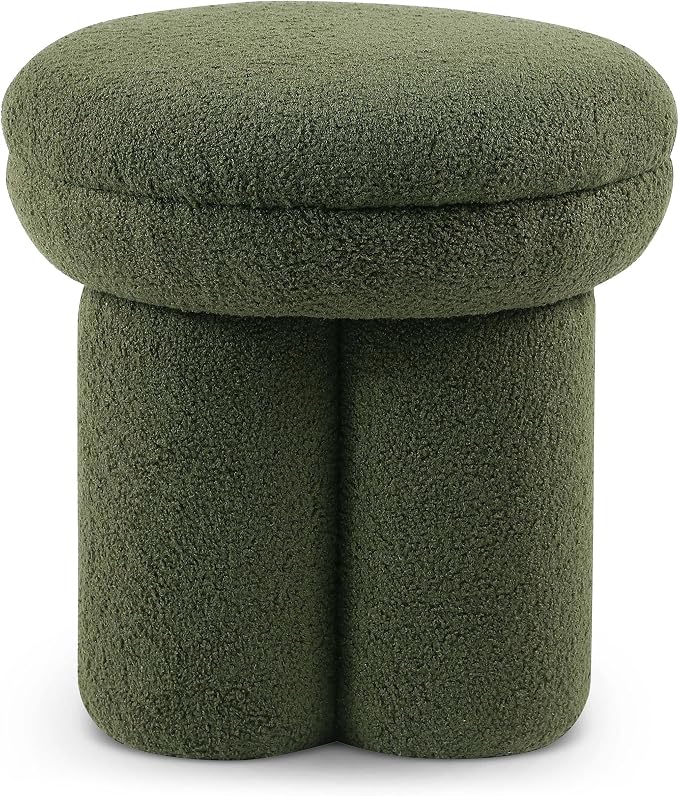Furniture of America Rami Modern 18-inch Mushroom-Shape Upholstered Ottoman with Tri-Pillar Pedestal, Vanity Stool Chair, Small Foot Stool for Bedroom, Living Room, Entryway, Green