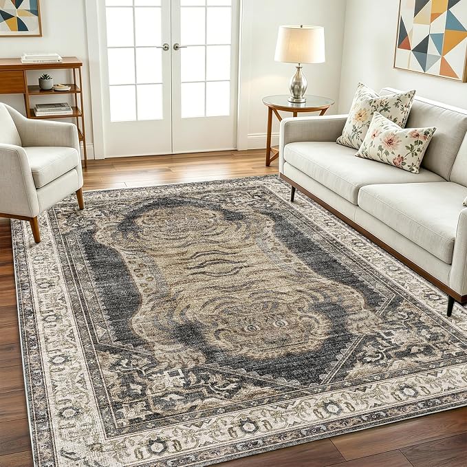CHAMPLANT Washable Area Rug 10'x14' Boho Design Non-Shedding Easy Care Ideal for High Traffic Areas in Living Room Bedroom Office Coffee Table Kitchen Large Carpet