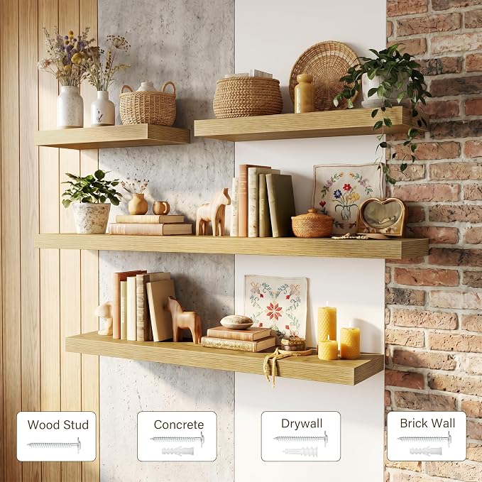 Acovy 10" Extra Deep Floating Shelves for Wall, 72" Long Wood Wall Shelves Set of 2 for Bathroom Bedroom Kitchen Living Room Laundry Room, Modern Floating Shelf for Home Decor