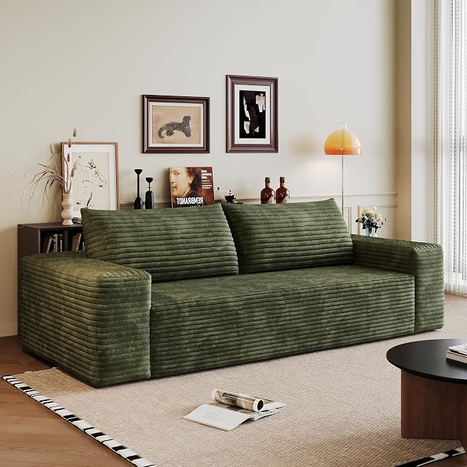JINGLING 71" Small Couches for Small Spaces, Memory Foam Loveseat Corduroy Couch in a Box, Compressed Boneless Sofa for Living Room Bedroom, Apartment Furniture, No Assembly Required, Green