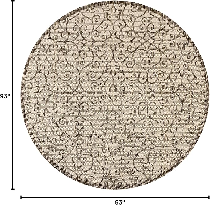 JONATHAN Y Vintage Filigree Indoor Outdoor Round Area Rug 8 Ft Beige/Brown, Madrid Textured Weave for Backyard, Patio, Porch, Easy-Cleaning, High Traffic, Pet-Friendly, Non-Shedding (SMB107B-8R)
