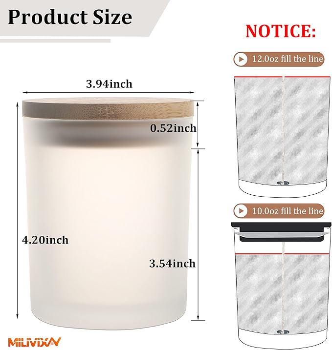 MILIVIXAY 12 Pack 12 OZ Frosted Glass Candle Jars with Lids and Candle Making Kits - Bulk Empty Candle Jars for Making Candles - Spice, Powder Containers.