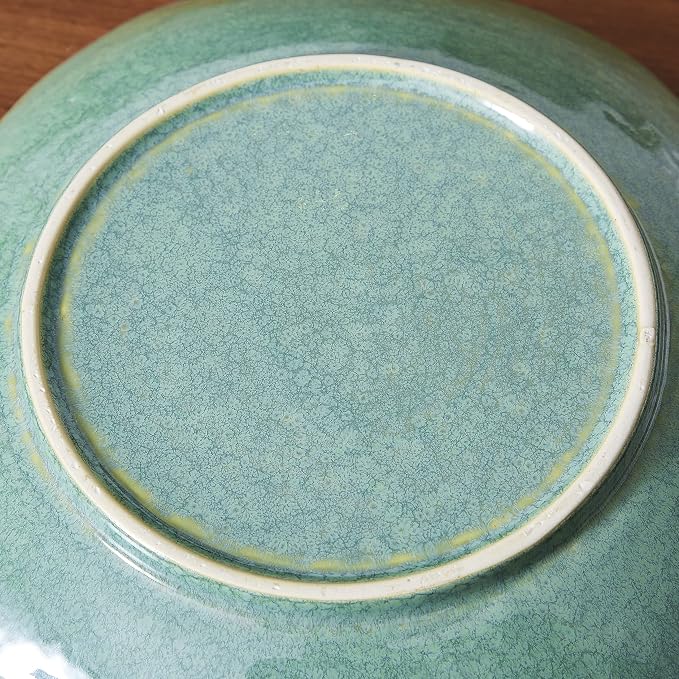 Large Ceramic Decorative Bowl, 12" Dish, Green Reactive Glaze | Centerpiece Bowl, Modern Coffee Table Decor, Entryway Catchall Key Bowl, Decorative Fruit Bowl for Dining Table Living Room
