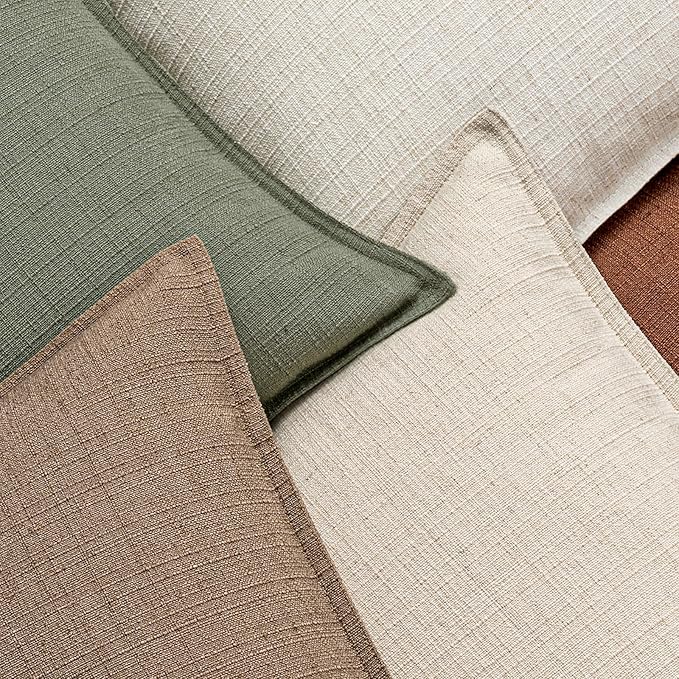 MIULEE Pack of 2 Thick Textured Couch Throw Pillow Covers, Natural Linen Decorative Pillow Covers 18x18, Neutral Cushion Cases for Sofa Bed Living Room Modern Farmhouse Home Decor, No Filling
