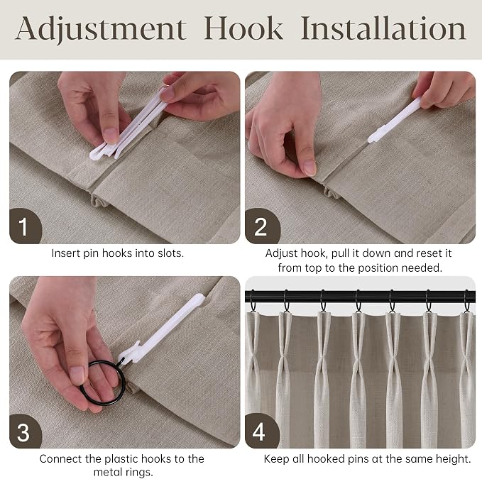 Pinch Pleated Linen Curtains 84 Inches Long 2 Panels for Living Room Bedroom Light Filtering Curtain Memory Shape Trained Pinch Pleat Thick Linen Drapes Back Tab with Hooks Clip Rings Taupe