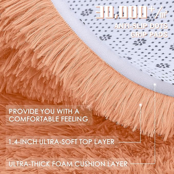OLANLY 9x12 Machine Washable Large Area Rugs for Living Room, Bedroom, Soft Fluffy Shaggy Bedside Rug, Indoor Floor Carpet for Kids Girls and Boys, Dorms, Nursery, Home Decor, Muted Orange
