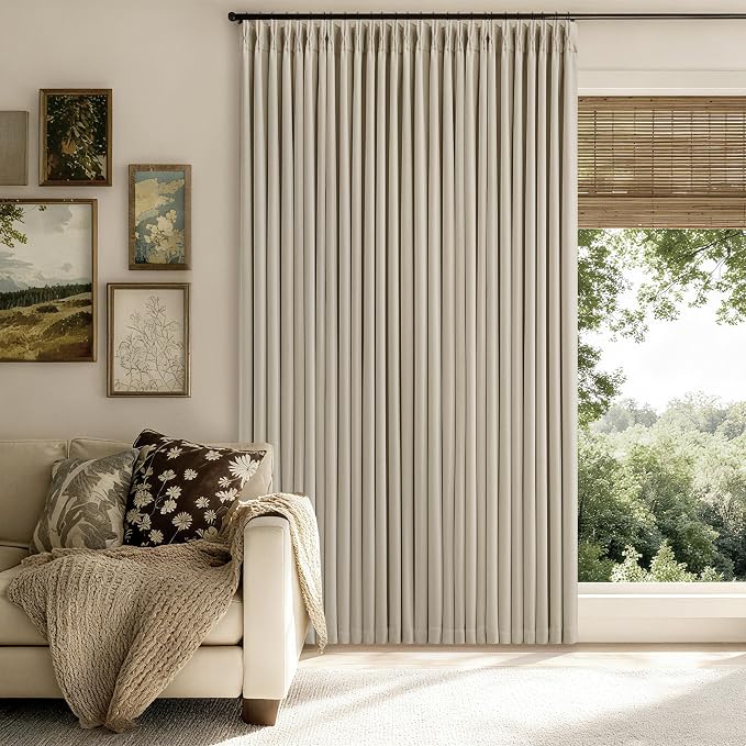 Extra Wide 100% Blackout Curtains 102 Inches Long for Bedroom Living Room Neutral Farmhouse Pinch Pleated Double Layer Thick Linen Drapes Thermal Insulated for Large Windows Oatmeal W70xL102 1 Panel