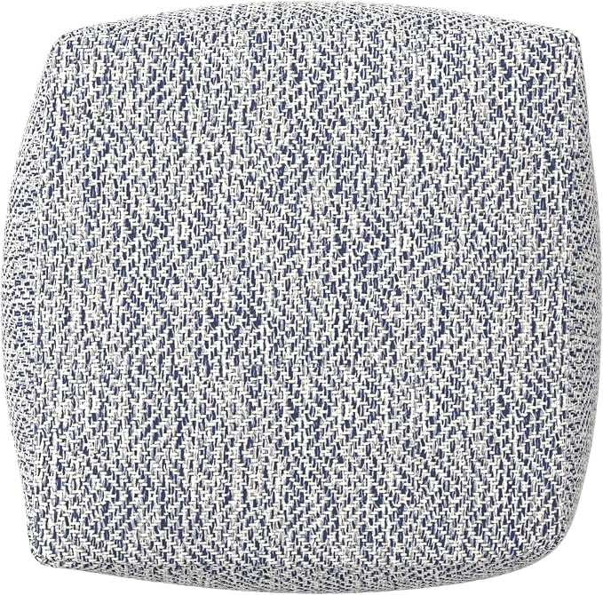 SIMPLIHOME Nate Square Pouf - 18 inch Wide Upholstered Handwoven Cotton Ottoman in Blue, Boho Footstool or Extra Seating for Living Room or Bedroom with Polystyrene EPS Beads, Assembled