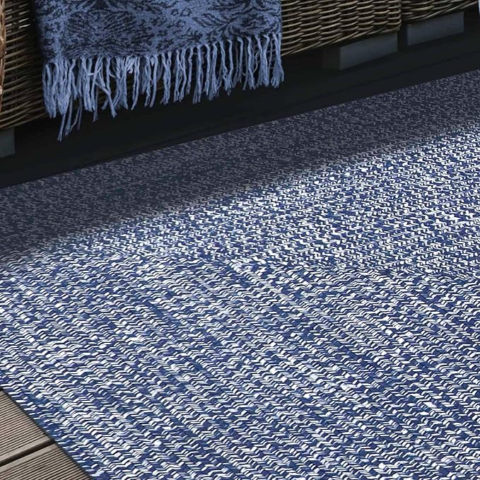 Superior Large Indoor/Outdoor Area Rug, Multi-Tone Reversible Braided Floor Decor for Patio, Front Porch, Entryway, Living Room, Office, Nursery, Artistic Home, 8' x 10', Denim Blue-White