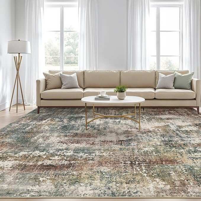 6x9 Area Rug Washable Rugs: Living Room Large Abstract Modern Soft Stain Resistant Indoor Floor Non-Slip Accent Carpet for Bedroom Nursery Playroom Office Dining Room Dorm Home House- Green Red