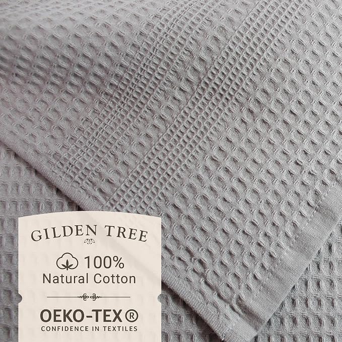 GILDEN TREE Waffle Towels for Bathroom, 100% Cotton Quick Dry Towel, Waffle Bath Towels Large, Absorbent Lightweight Travel Towel, Bath Towels Set of 2, Classic Style (Pewter)