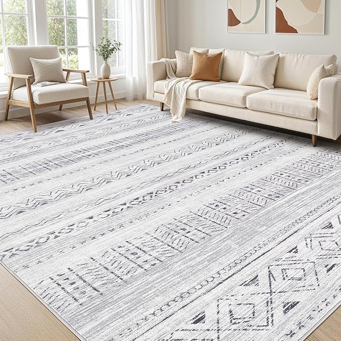 cotiled 7x9 Area Rug Living Room: Washable Boho Rugs with Non Slip Backing Large Soft Indoor Stain Resistant Carpet for Bedroom Farmhouse Dining Room Lightweight Home Decor Dark Grey