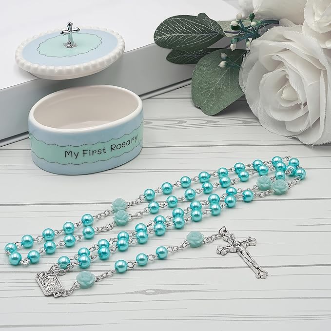 Catholic Baptism Gift Set of My First Blue and Pink Rosaries with Matching Keepsake Boxes, Baby Baptism Gifts for Girl or Baptism Gifts for Boys - Unique Rosary Beads