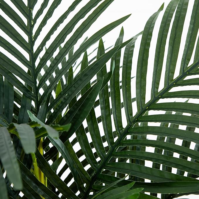 Nearly Natural 4ft Golden Cane Palm, Double Stalk Artificial Tree With Lush Realistic Foliage Maintenance Free Indoor Faux Palm Plant For Living Room, Easy Setup, Perfect Tropical Decoration
