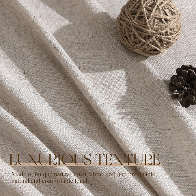 Jowels Oatmeal Linen Curtains 108 Inch Long 2 Panels for Living Room | Light Filtering Semi Sheer Curtain, Back Tab Pocket Pleated Look, Boho Farmhouse Textured Privacy Drapes for Bedroom Window