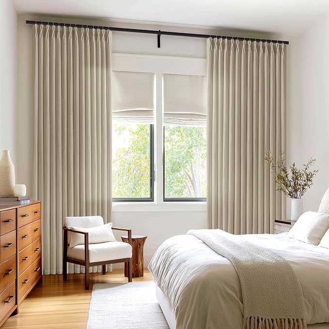 Khaki Tan Linen Kitchen Curtains 63 Inches Long 2 Sets Light Filtering Bedroom Curtains for Small Window Light Brown Pinch Pleated Linen Short Semi Sheer Back Tab for Bay Windows Living Room Dining