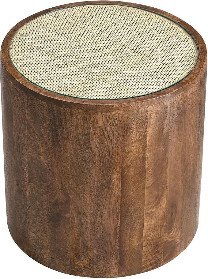 Modway Truett Wood Rattan Round Side Table in Walnut