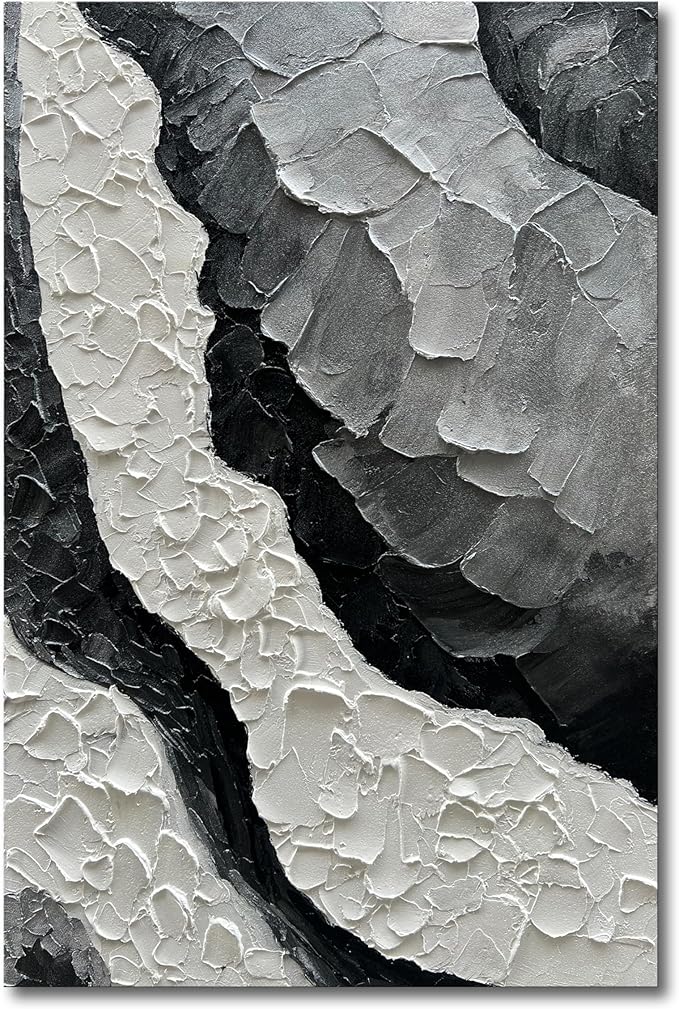 NANKAI Art Hand-Painted Thick Texture Black and White Minimalist Oil Painting 45x30 inch Large Office Corridor Living Room Wall Decorative Art Painting
