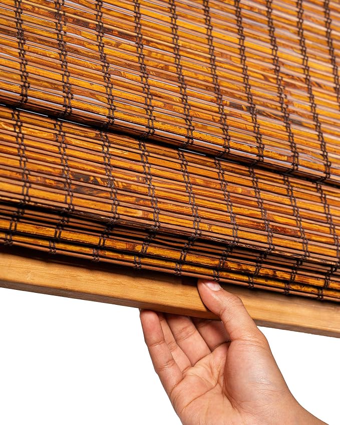 CHICOLOGY Bamboo Roman Shade, Cordless Light Filtering Woven Wood Window Treatment for Living Room, Dining Room, Kitchen & Office, Natural Bamboo Blinds for Boho Coastal Decor, Beaver, 39"W x 64"H