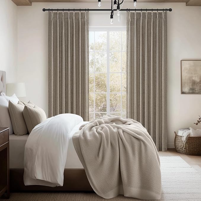 Custom Memory Shape Pinch Pleated 78 Inch Dining Room Curtains 2 Panels Set, Dark Brown Light Filtering Thick Linen Semi Sheer Curtain Privacy Country Windows Drapes 6-1/2 FT Length for Laundry Room