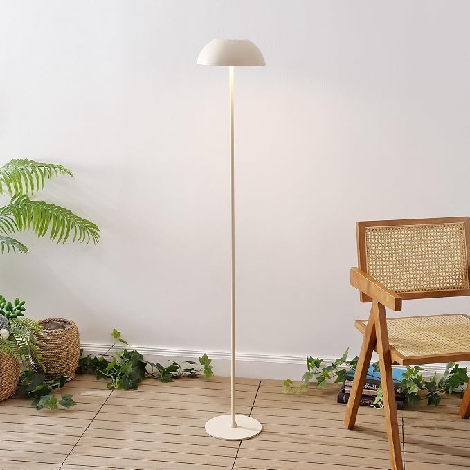 JONATHAN Y Laurel 59" Contemporary Minimalist Mushroom Metal Outdoor Floor Lamp, Almond, Rechargeable Cordless and Dimmable with Integrated LED, Weather Resistant for Patio JYL7165C