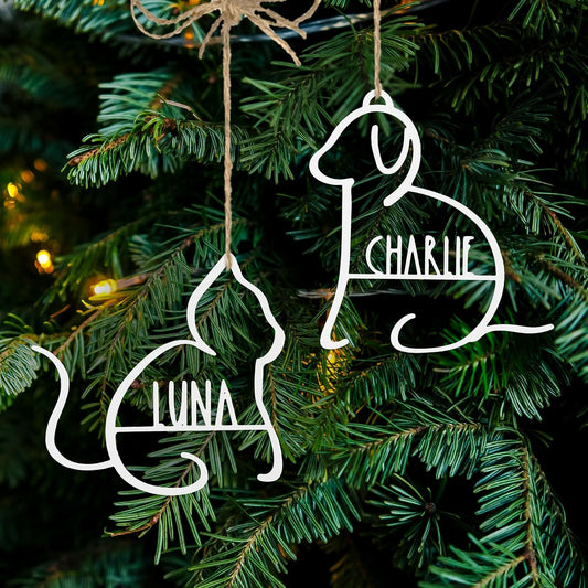 Man's Best Friend Personalized Pet Ornaments (2 Pack; 6 Inch) - Custom Name and Personalized Dog and Paw Design Christmas Ornaments for Christmas Tree