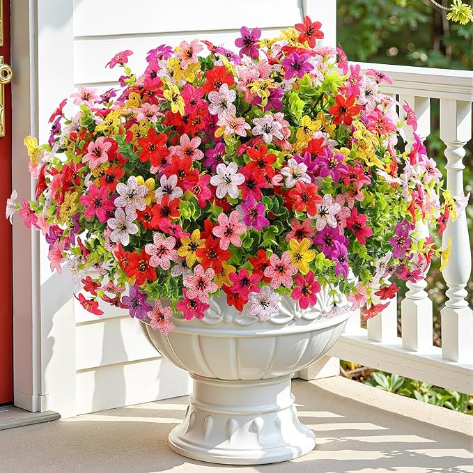 SHareconn 24 Bundles Artificial Flowers for Outdoors Spring Decoration, Fake Silk Realistic Faux Plants UV Resistant No Fade for Home Planter Porch Patio Summer Indoor Outside Decor, Mix 6 Colors
