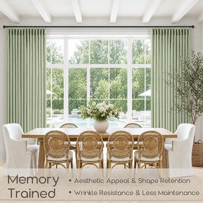 Sage Green Thick Linen Extra Long Curtains 120 Inches Long Light Filtering Sheer Memory Shaped Pinch Pleat Drapes for Tracks Farmhouse Bohemian High Ceiling Curtains for Living Room Bedroom 120 Inch