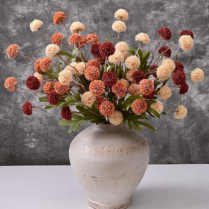Waipfaru 10pcs Fake Silk Pompon Mum Artificial Fall Flowers, Faux Mini Chrysanthemums, Fall Decor for Centerpieces Wedding, No vase, Multicoloured