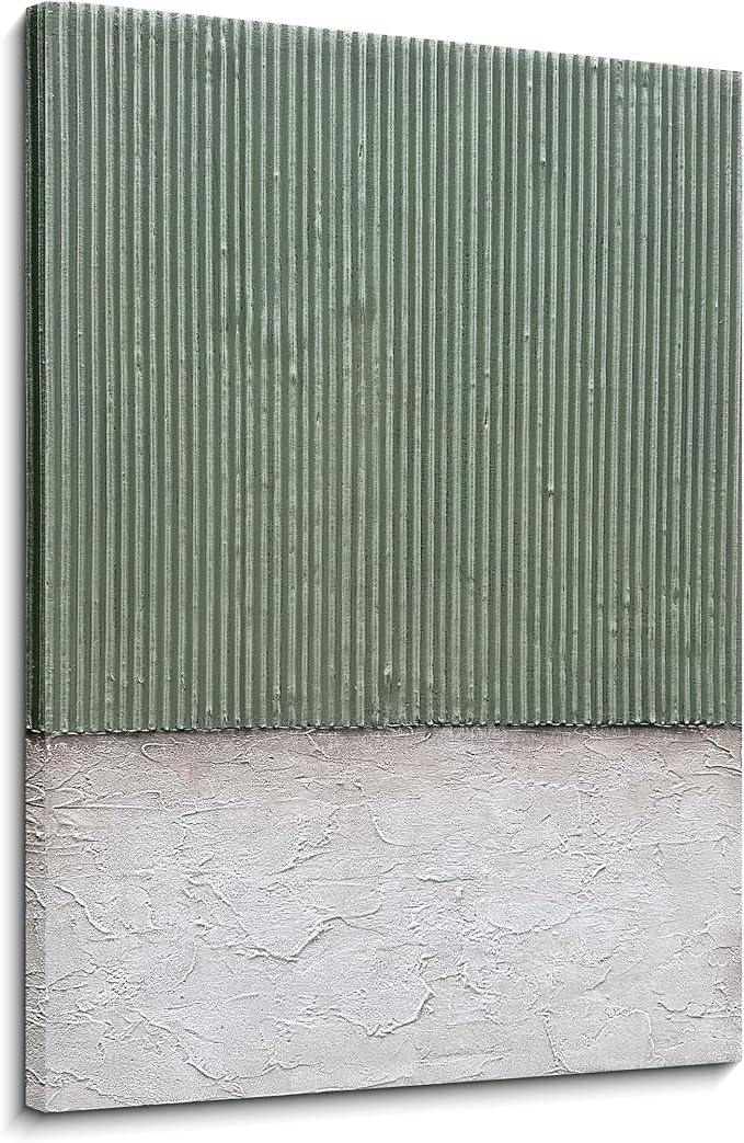 NANKAI Art Hand-Painted White and Green Textured Oil Painting - Modern Minimalist Abstract Art. Decorative wall Hanging for Home or Office Corridor 24x36 inches