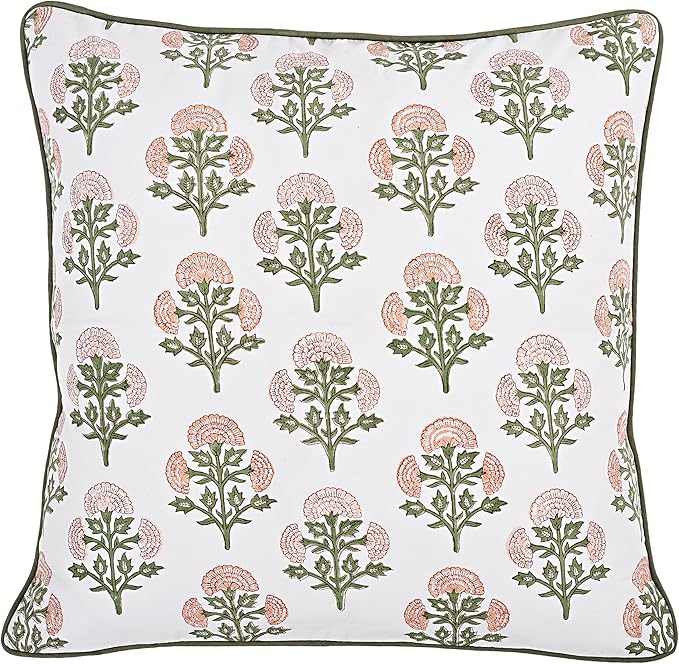 Ridhi Block Print Mughal Buta Peach Pillow Cover 24" x 24" (Pack of 2) Decorative Couch Pillows for Living Room, Chic Boho Cute Outdoor Pillows Covers Gifts for Spring, Easter and Valentine
