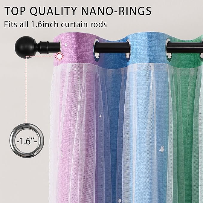 XiDi Blackout Curtains for Girls Bedroom Decor 45 inches Long Window Curtains Colorful Rainbow Design 2 Panel, Kids Room Unicorn Princess Theme Home Decor Ombre Drapes Green Purple Blue W34 X L45