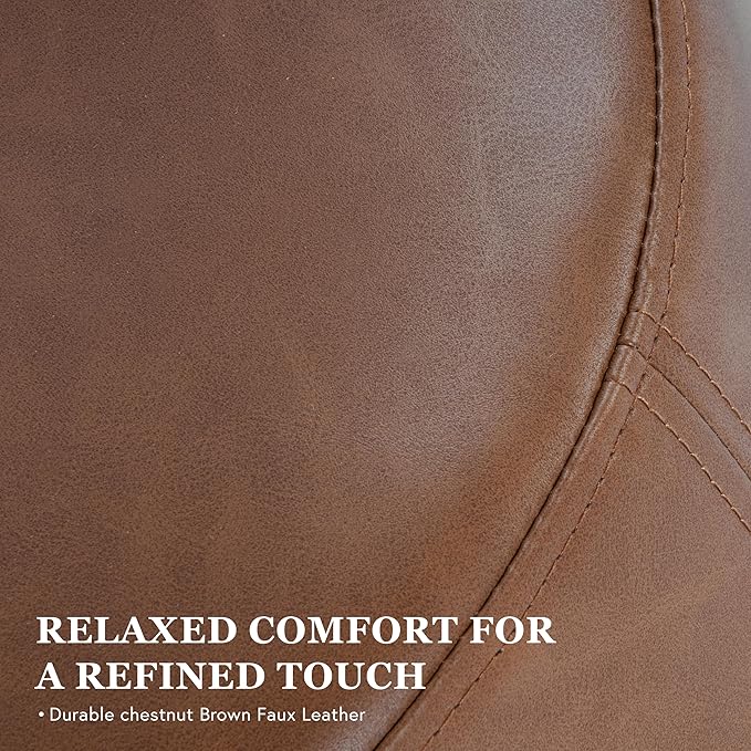 HomePop Faux Leather Organic Shape Ottoman (No Lid, Seat Only) | HomePop Home Décor | Round Pouf Foot Rest – Chestnut Faux Leather Faux Leather
