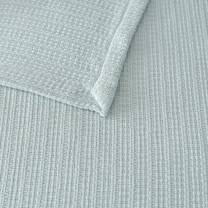Martha Stewart - Twin Bed Blanket, 100% Cotton Textured Basket Weave Bedding, Breathable & Lightweight Blanket for Couch or Bed, Bedford Tile Blue