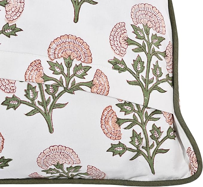 Ridhi Block Print Mughal Buta Peach Pillow Cover 20" x 20" (Pack of 2) Decorative Couch Pillows for Living Room, Chic Boho Cute Outdoor Pillows Covers Gifts for Spring, Easter and Valentine