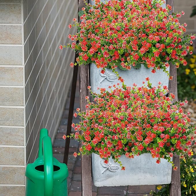 NETAP Outdoor Artificial Flowers UV Resistant, 20 Bundles Fake Realistic Floral Greenery Plants for Outside Porch, Window Boxes, Garden, Yard, Inside Home Table Decor, Red