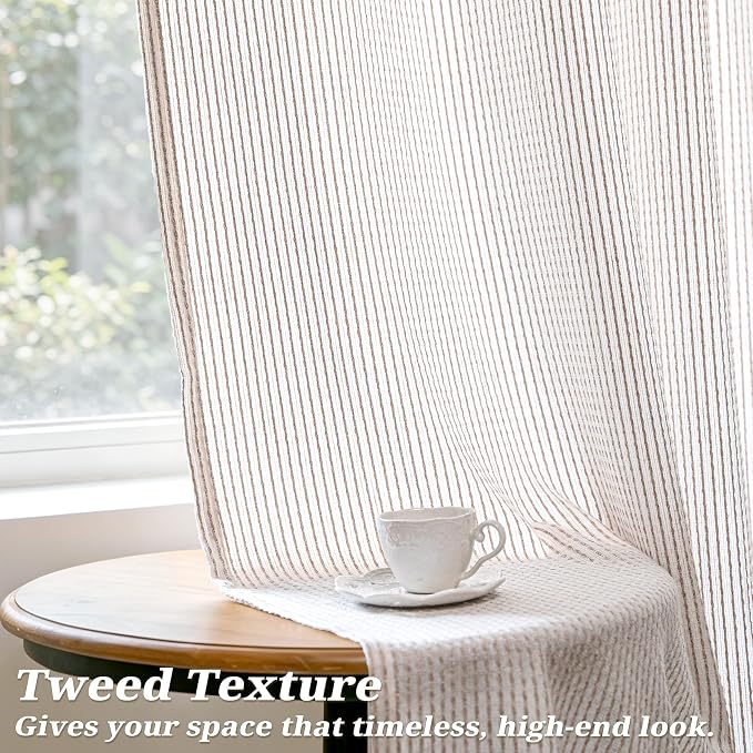 DriftAway 3D Chenille Striped Curtains 96 Inches Long Tweed Linen Textured Light Filtering Woven Embroidered Luxury Soft Drapes for Living Room Bedroom Grommet Privacy 2 Panels W52 x L96 Taupe