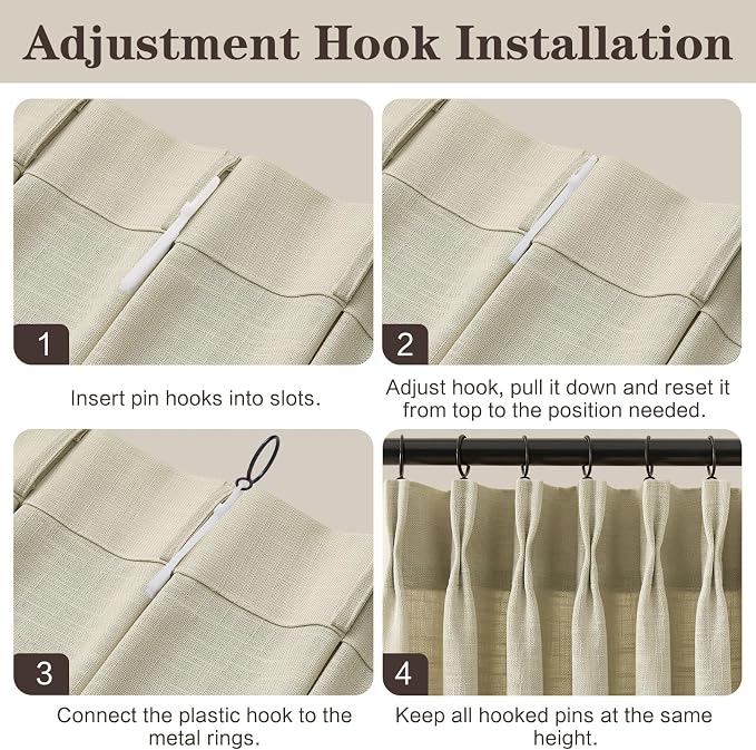 Linen Pinch Pleated Curtains 84 Inches Long for Living Room, Neutral Light Filtering Pleat Drapes Textured Thick Memory Trained Semi-Sheer Window Curtain with Hooks for Bedroom Farmhouse, 2 Panels