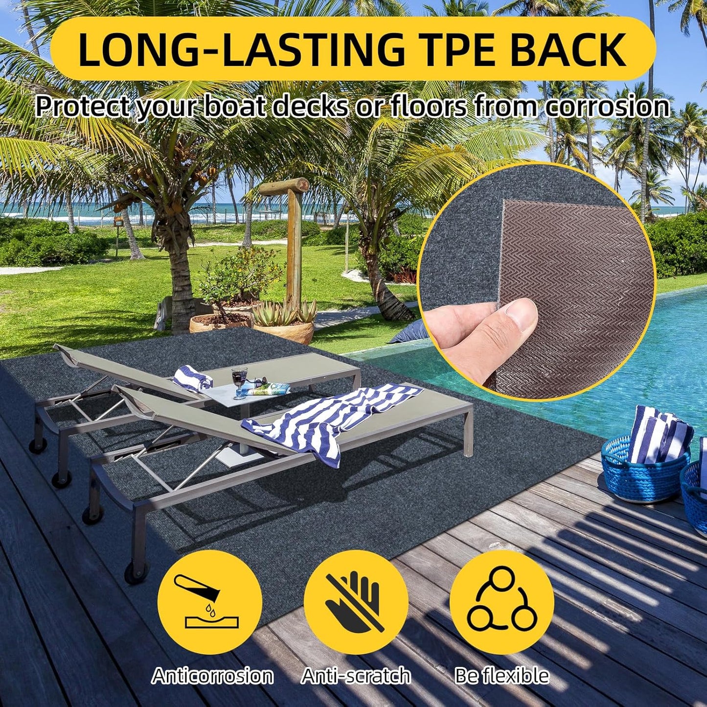 Marine Carpet,5 FT x 20 FT Dark Gray Indoor Outdoor Carpet 0.2" Thick Boat Carpet with Water-Proof TPE Backing, Non-Slide Outdoor Marine Carpet Roll for Home, Patio, Porch, Deck