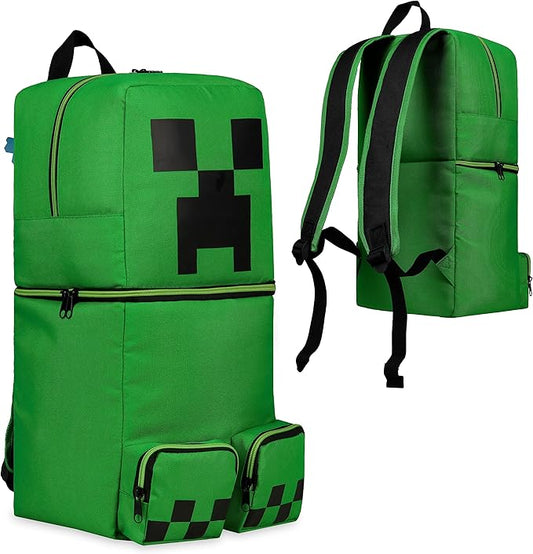 Minecraft Backpacks for Kids Creeper Boy Bag with Zipped Pockets Adjustable Straps Kids Bag for Gaming Travel and School Backpack Boy Gifts (Green 3D, 19.68x8.26x7.28inch)